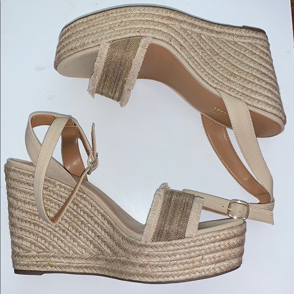 Never worn! Gold embellished wedges. NWOT - Picture 3 of 7